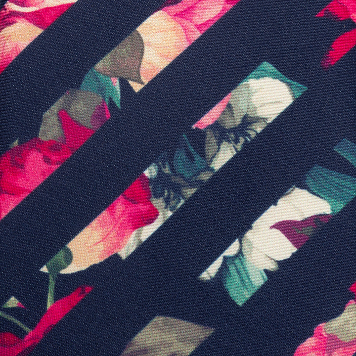 Painted Floral Navy Stripe Silk Men's Tie
 Image 5