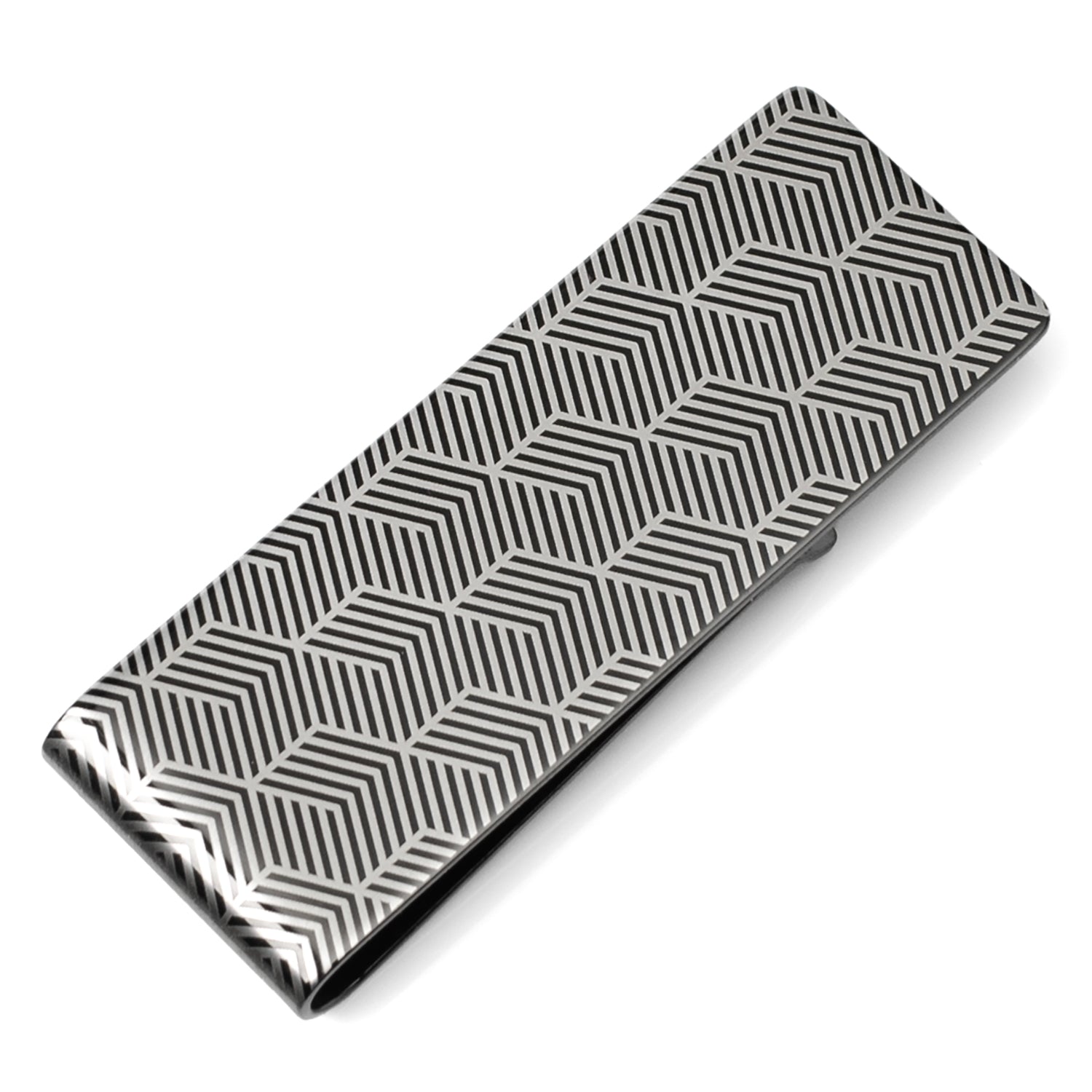 Geometric Stainless Steel Gunmetal Engraved Money Clip Image 3