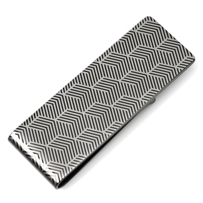 Geometric Stainless Steel Gunmetal Engraved Money Clip Image 3