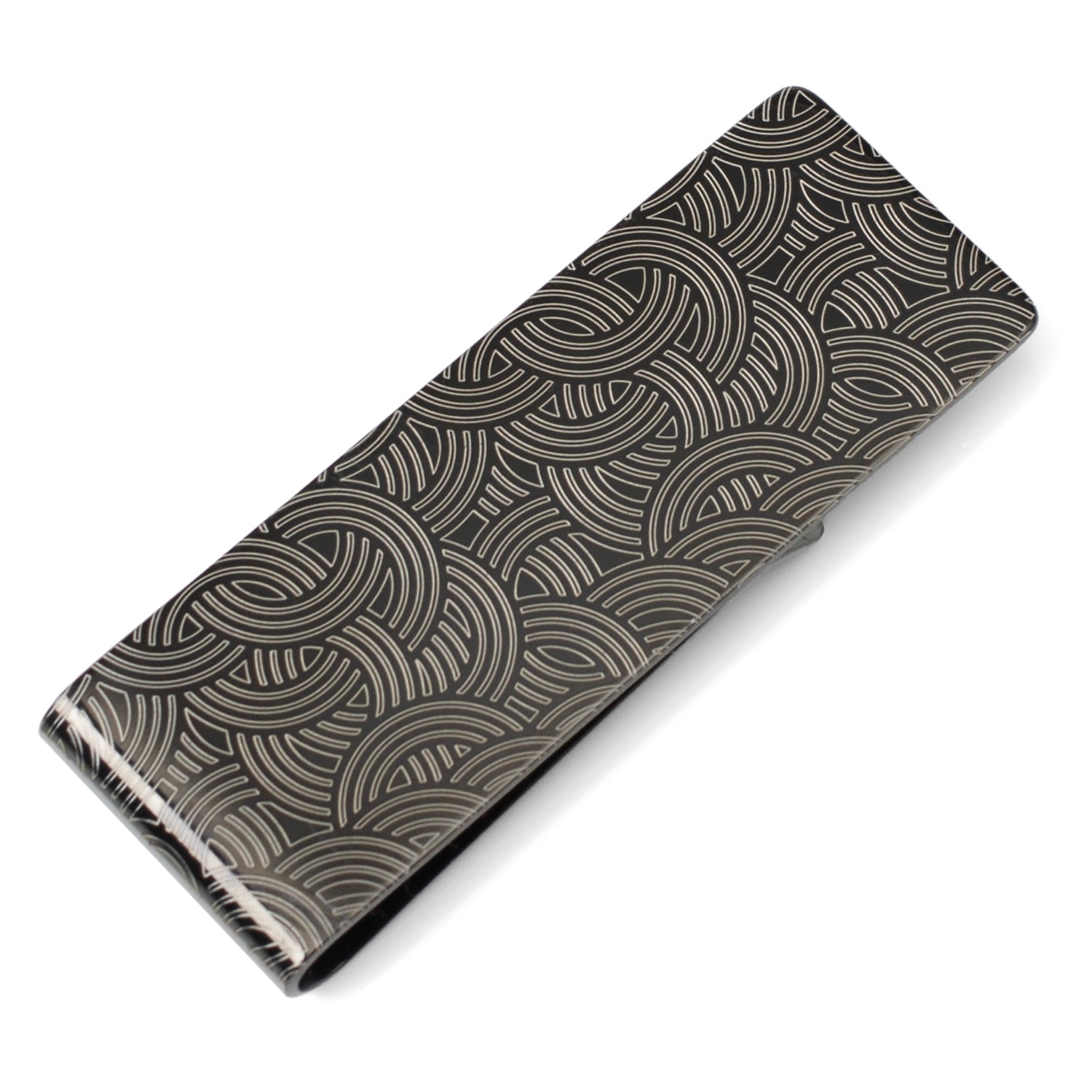 Geometric Stainless Steel Gunmetal Engraved Money Clip Image 4