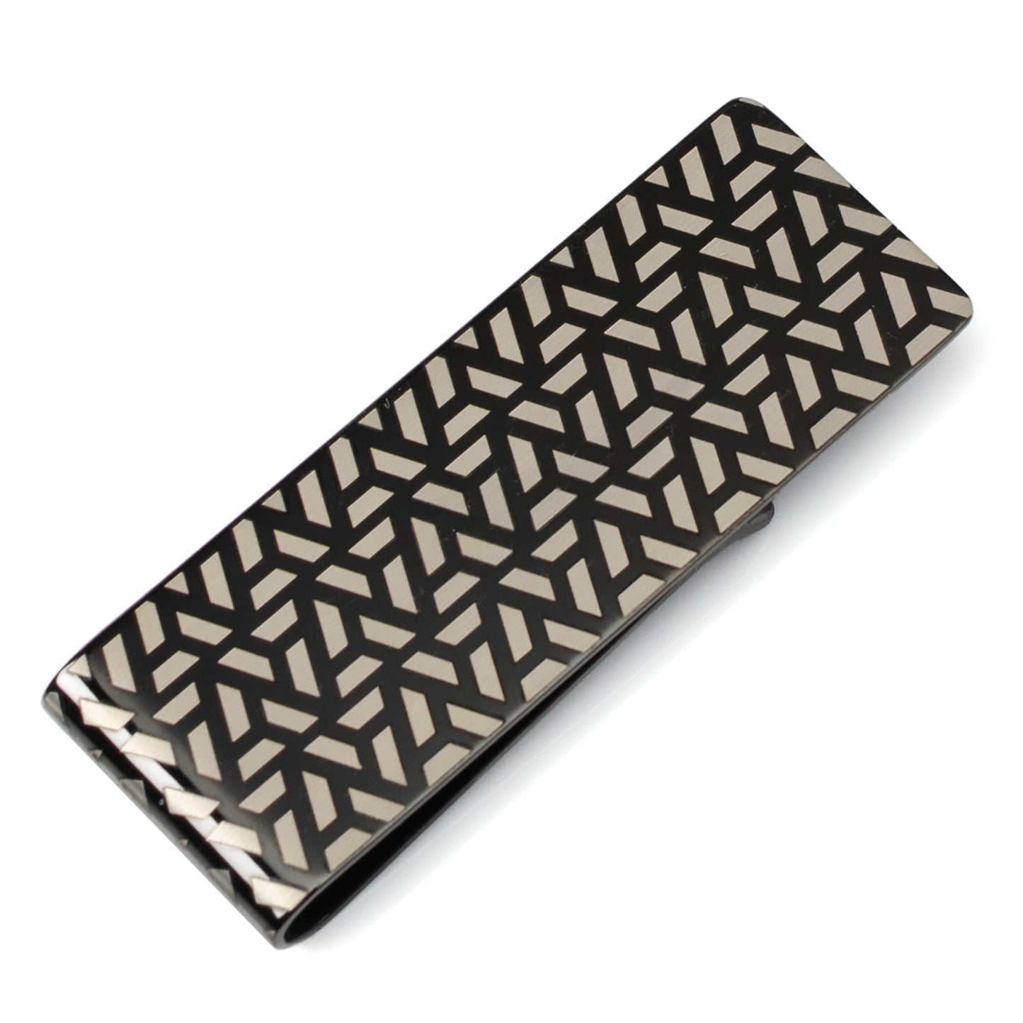 Geometric Stainless Steel Gunmetal Engraved Money Clip Image 5