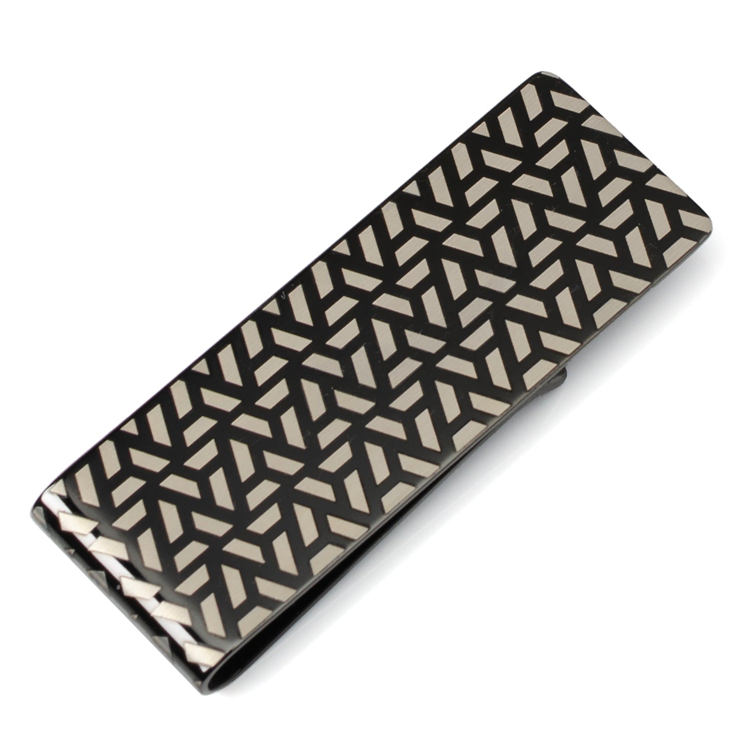 Geometric Stainless Steel Gunmetal Engraved Money Clip Image 5