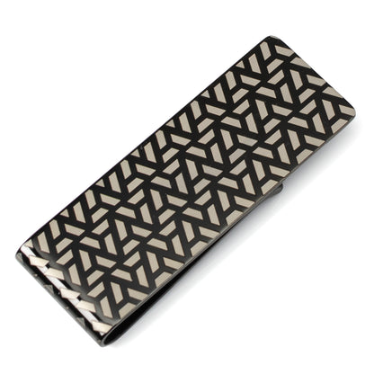 Geometric Stainless Steel Gunmetal Engraved Money Clip Image 5