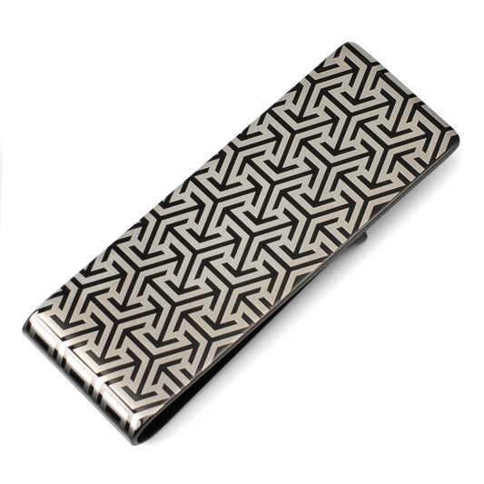 Geometric Stainless Steel Gunmetal Engraved Money Clip Image 1