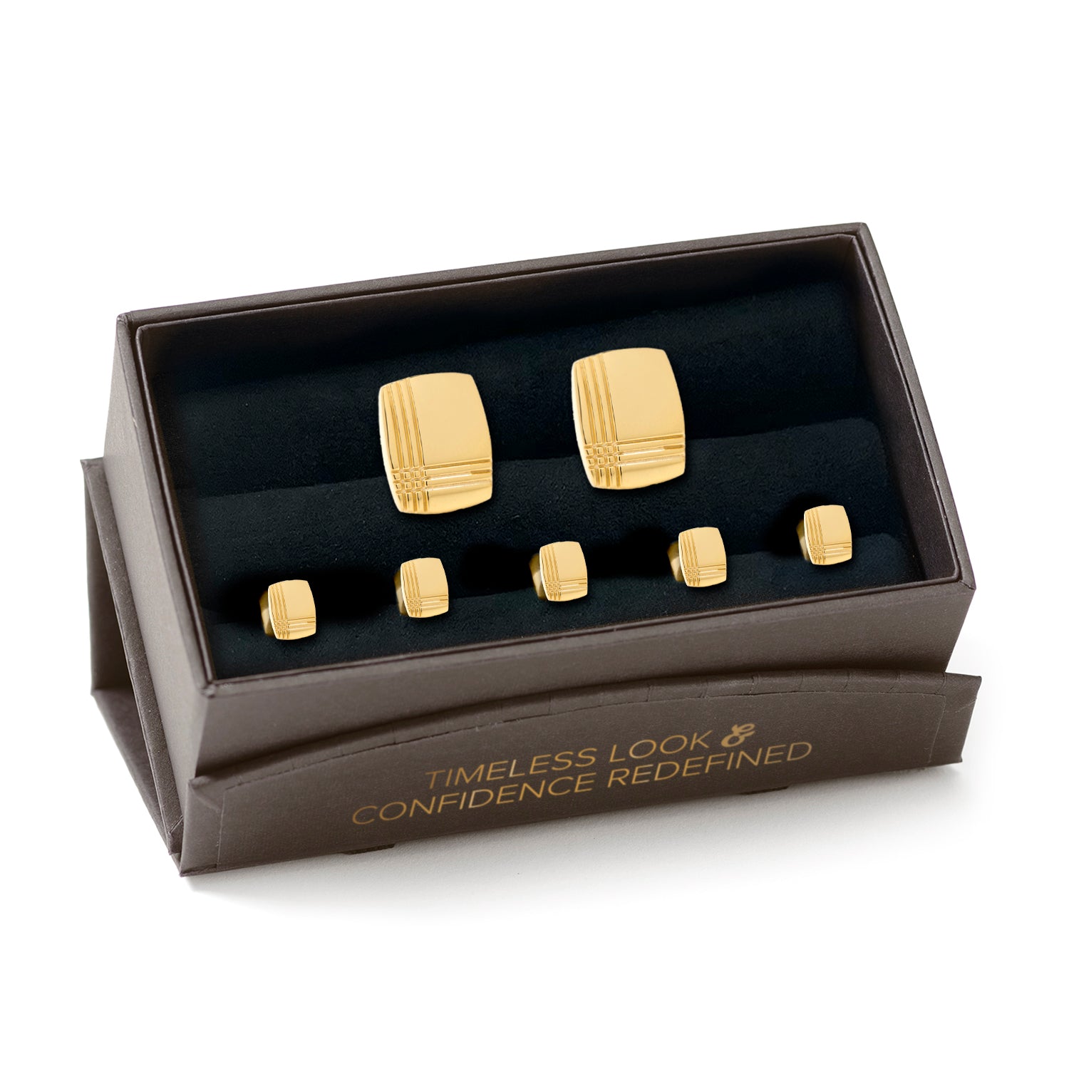 Stainless Steel Gold Tartan 5-Stud Set Image 7