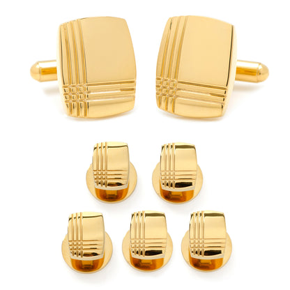 Stainless Steel Gold Tartan Stud Set Image 1