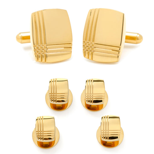 Stainless Steel Gold Tartan Stud Set Image 1