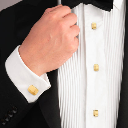 Stainless Steel Gold Tartan Plaid Studs Image 4