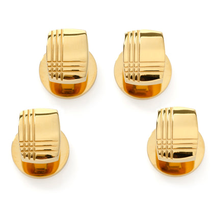 Stainless Steel Gold Tartan Plaid Studs Image 1