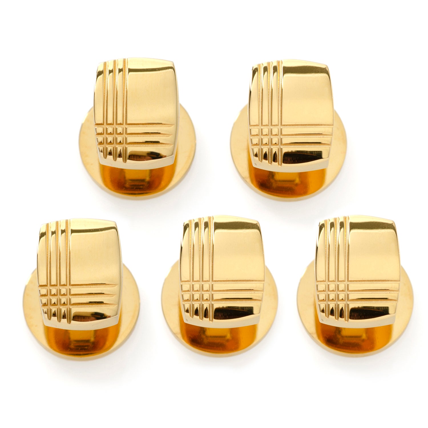 Stainless Steel Gold Tartan Plaid Studs Image 1