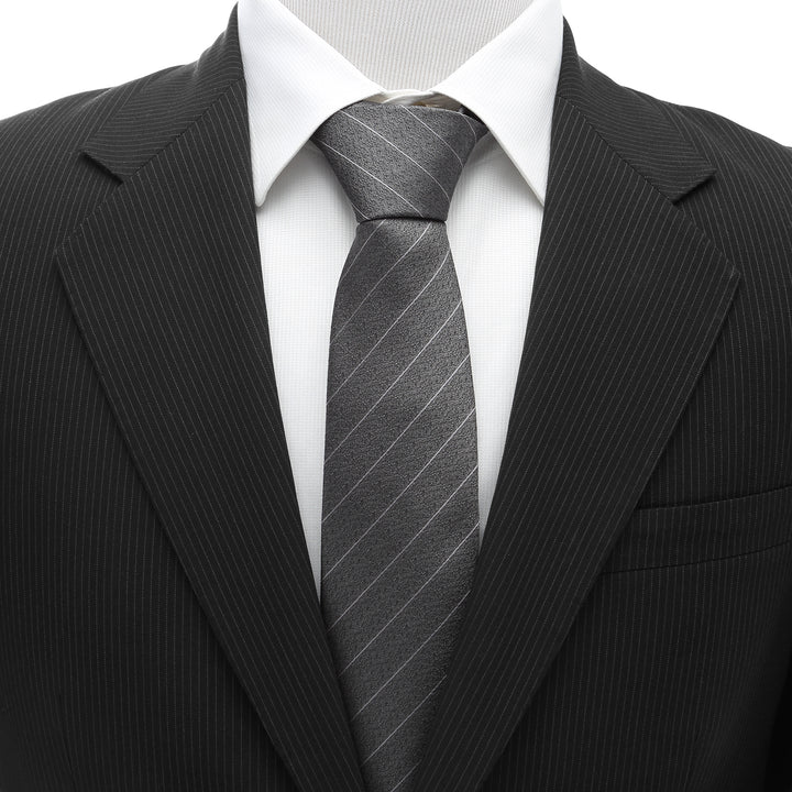 Woven Gray Stripe Men's Tie Image 2