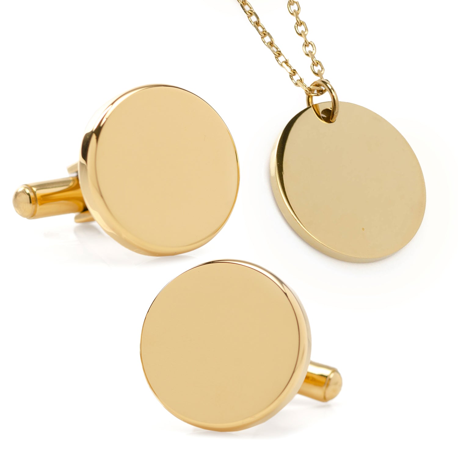 Stainless Steel Gold Engravable Necklace and Cufflinks Gift Set Image 1
