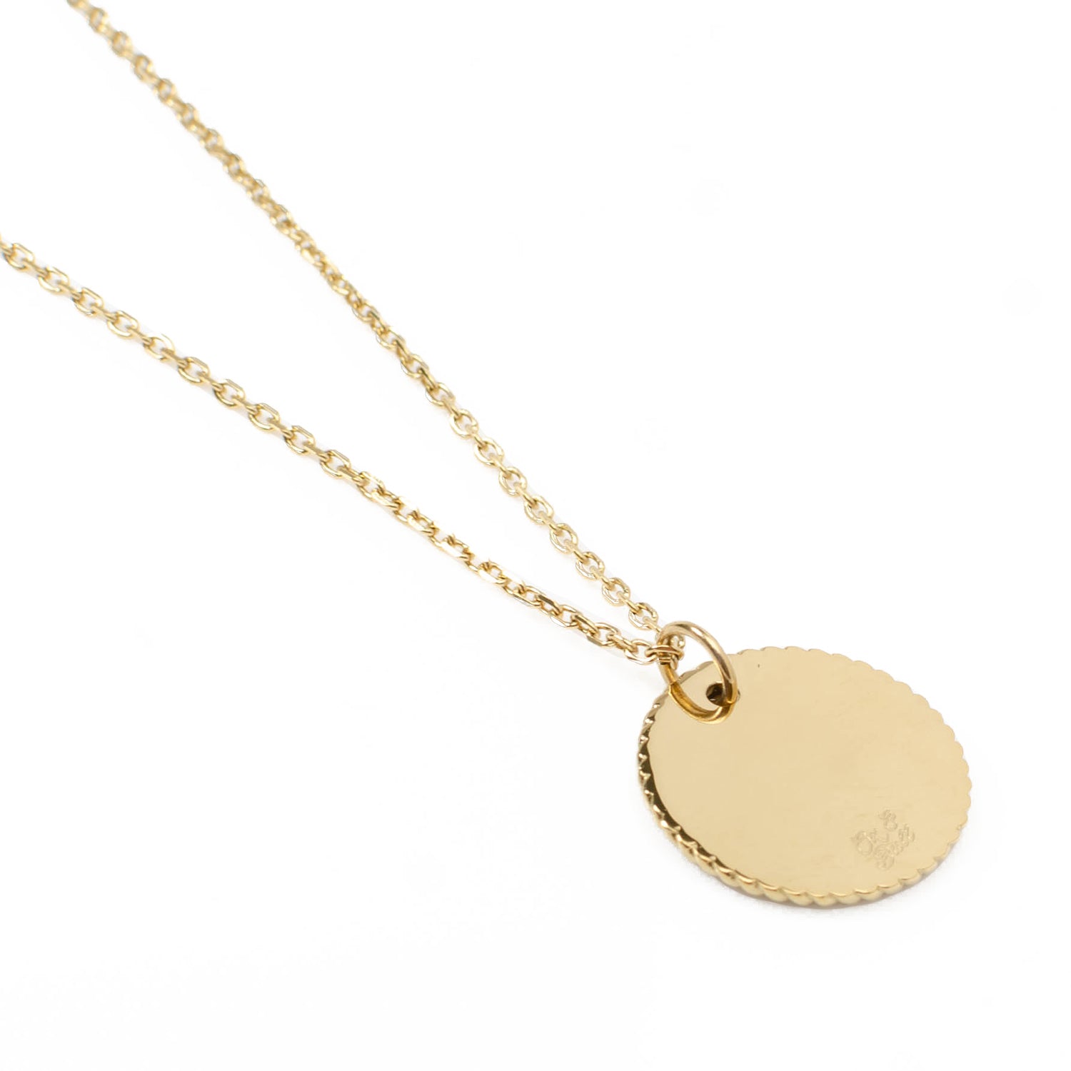 Stainless Steel Gold Engravable Round Rope Edge Pendant Women's Box Chain Necklace Image 3