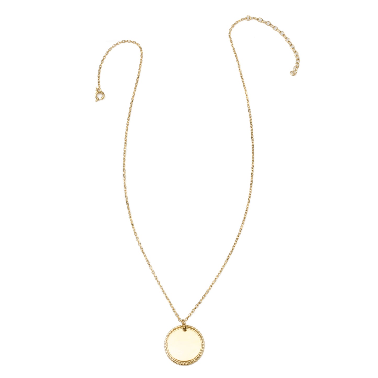 Stainless Steel Gold Engravable Round Rope Edge Pendant Women's Box Chain Necklace Image 4