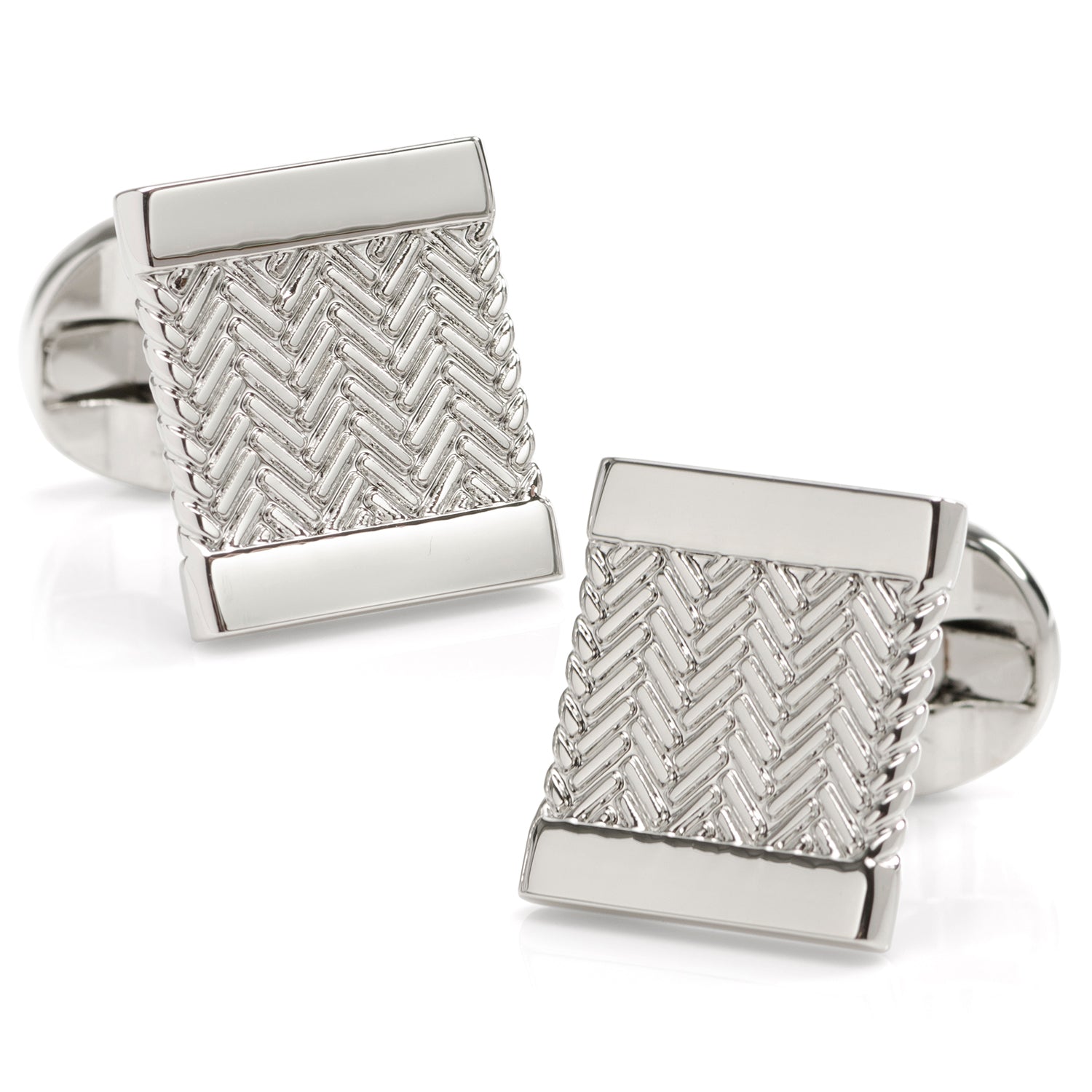 Silver Herringbone Cufflinks Image 1