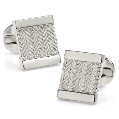 Silver Herringbone Cufflinks Image 1