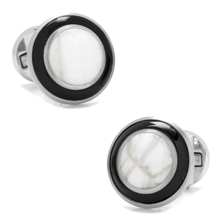 Jade with Onyx Ring Stainless Steel Cufflinks Image 1