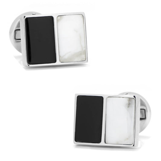 Jade and Onyx Split Stainless Steel Cufflinks Image 1