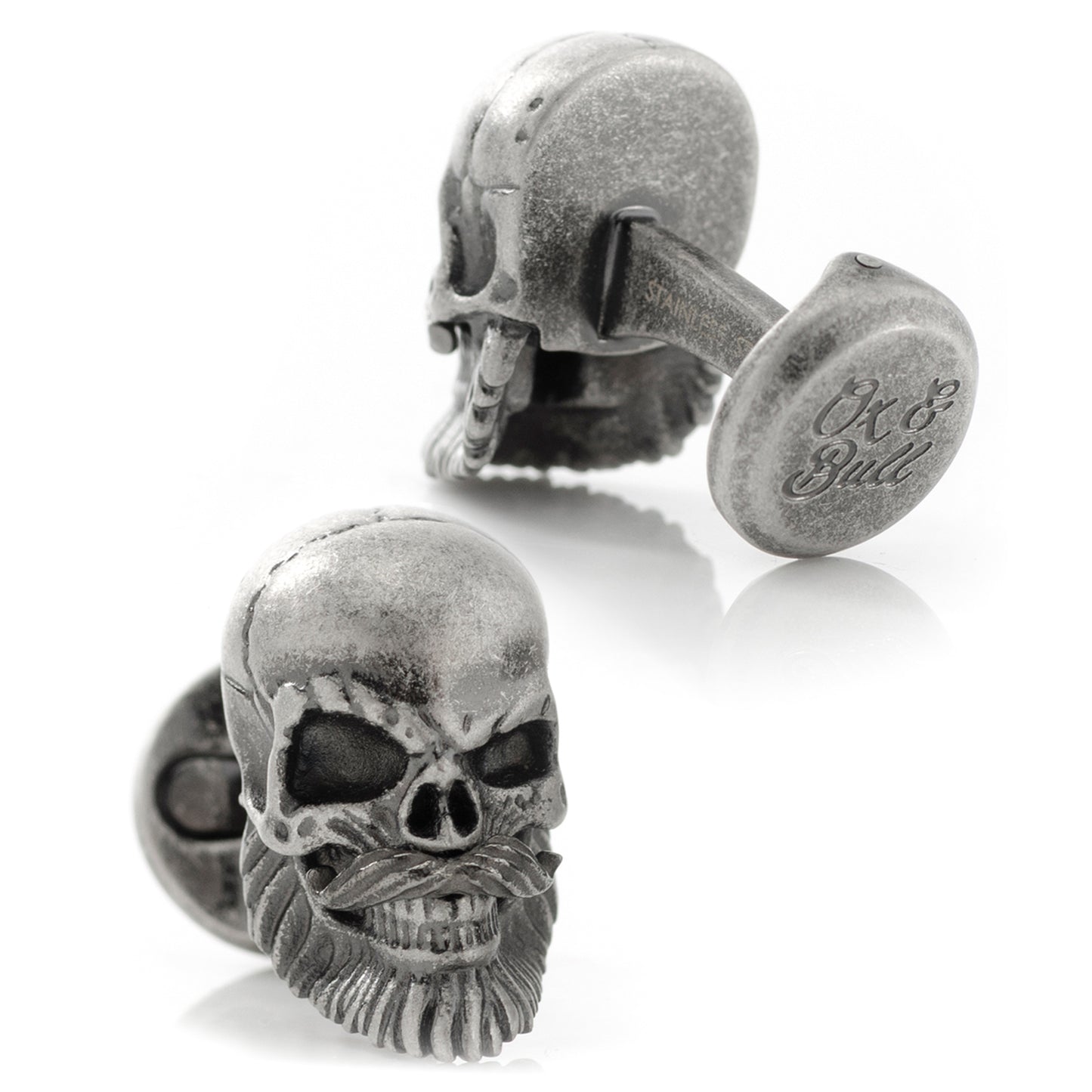 Stainless Steel Mustache Skull Cufflinks Image 2