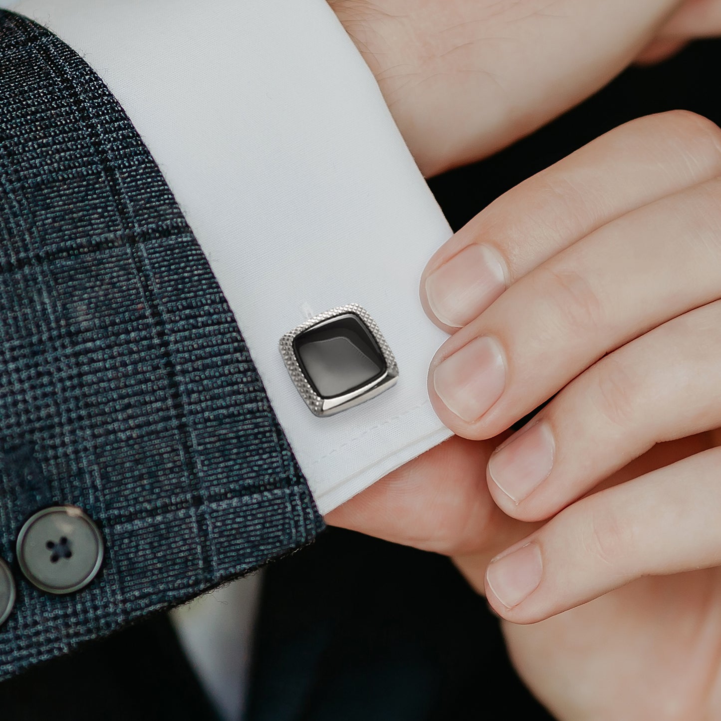 Onyx Cushion Stainless Steel Cufflinks Image 5