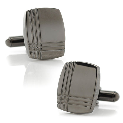 Stainless Steel Gunmetal Tartan Plaid Cufflinks Image 1