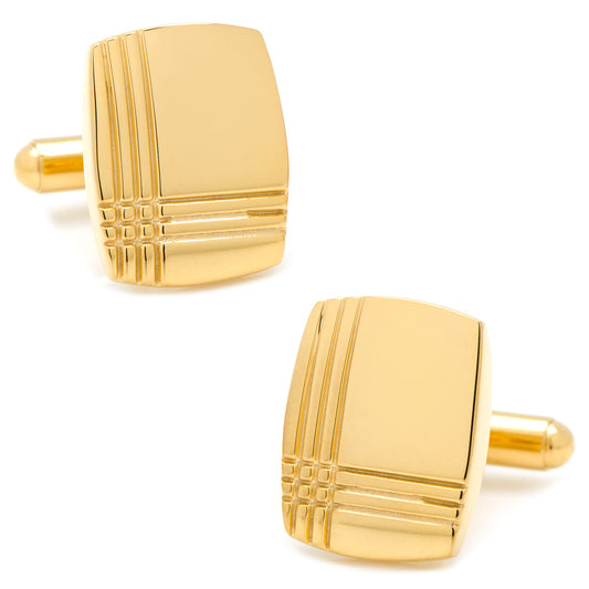 Stainless Steel Gold Tartan Plaid Cufflinks Image 1