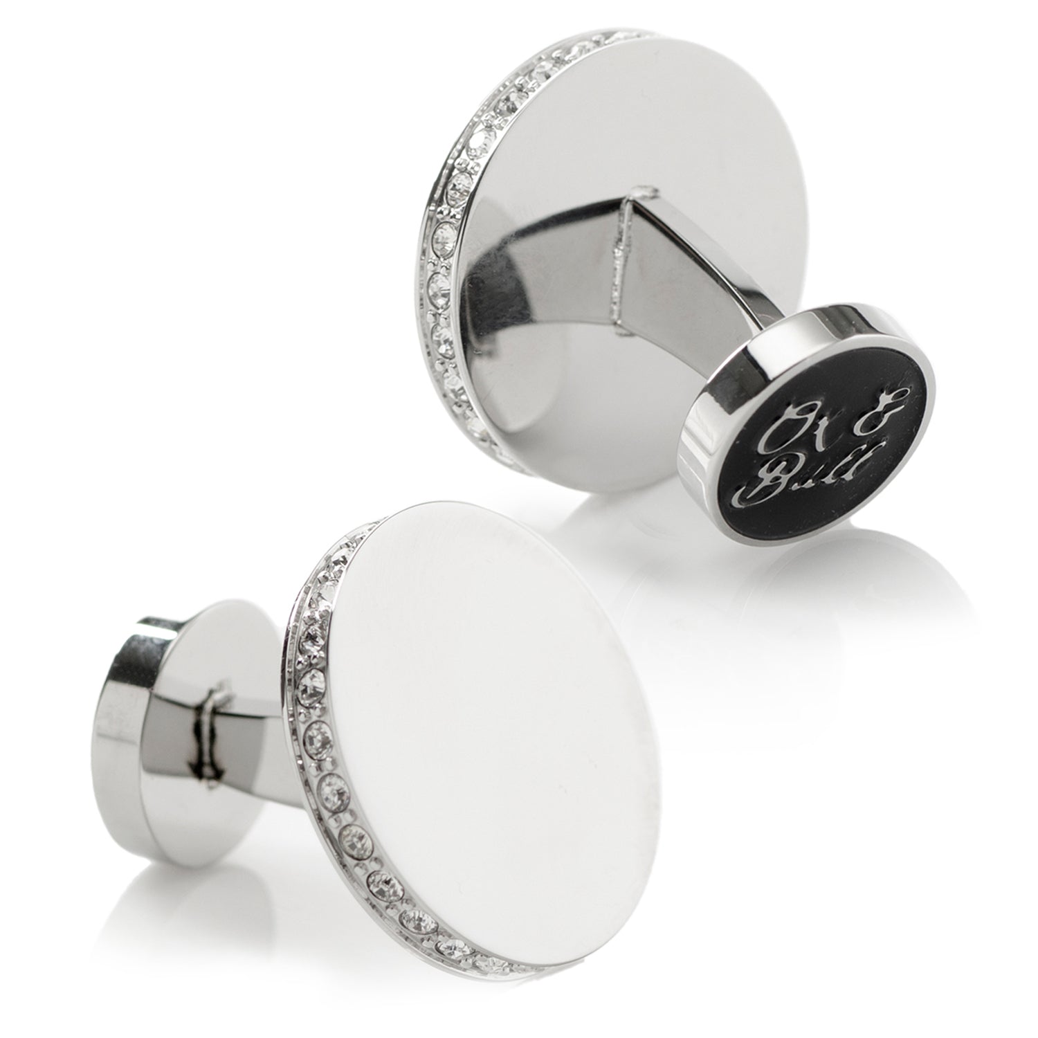 Stainless Steel Engravable Pave Edge Cufflinks Image 3