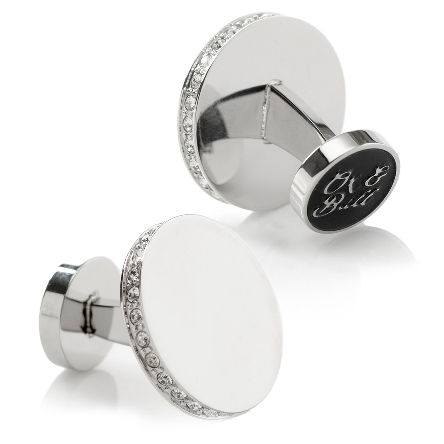 Stainless Steel Engravable Pave Edge Cufflinks Image 3