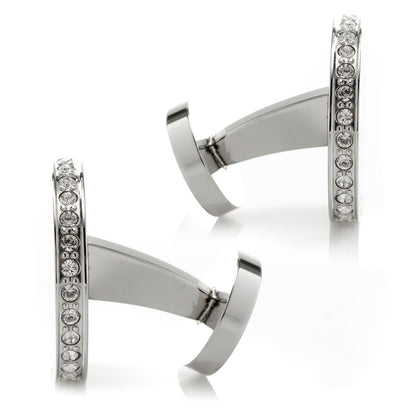 Stainless Steel Engravable Pave Edge Cufflinks Image 4