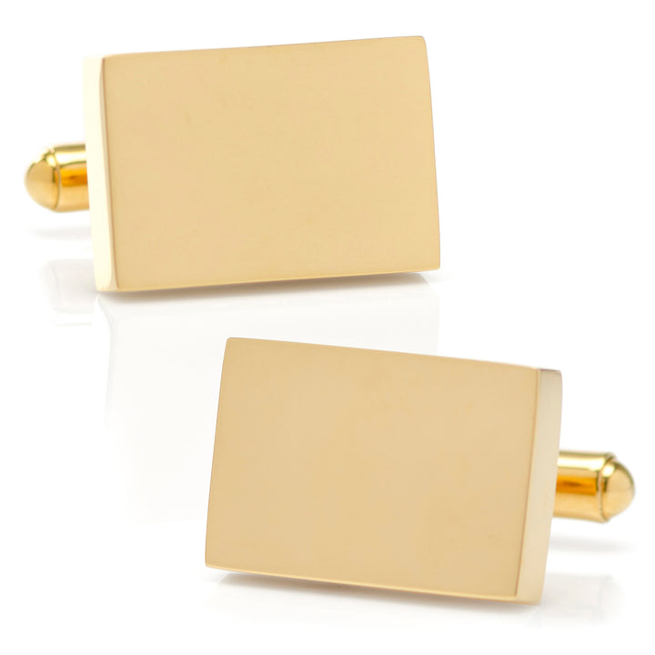 Engravable Rectangle Gold Cufflinks and Tie Bar Gift Set Image 6