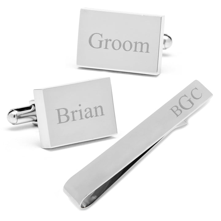 Engravable Rectangle Cufflinks and Tie Bar Gift Set Image 2