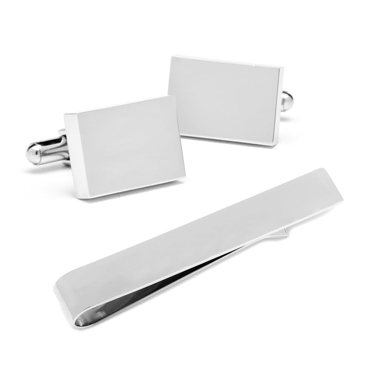 Engravable Rectangle Cufflinks and Tie Bar Gift Set Image 1