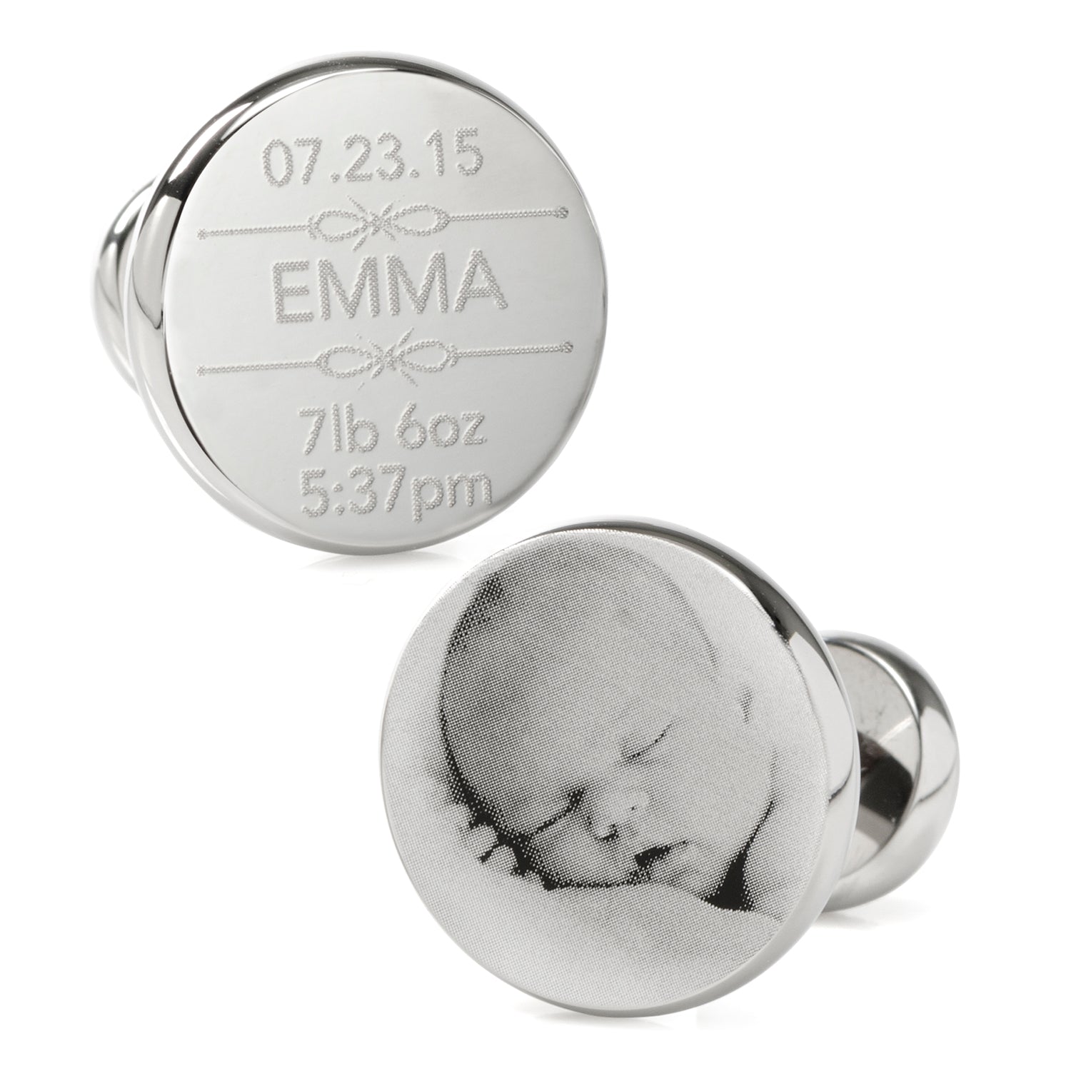 Birth Details Custom Photo Engravable Cufflinks Image 1