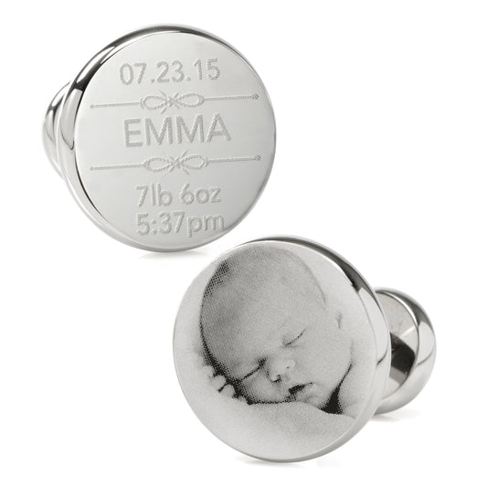 Birth Details Custom Photo Engravable Cufflinks Image 1