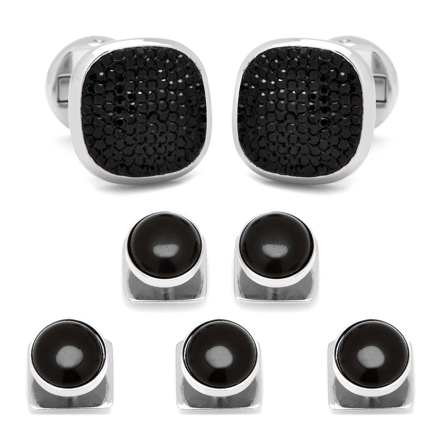 Mixed Pave Crystal and Onyx Stud Set Image 1