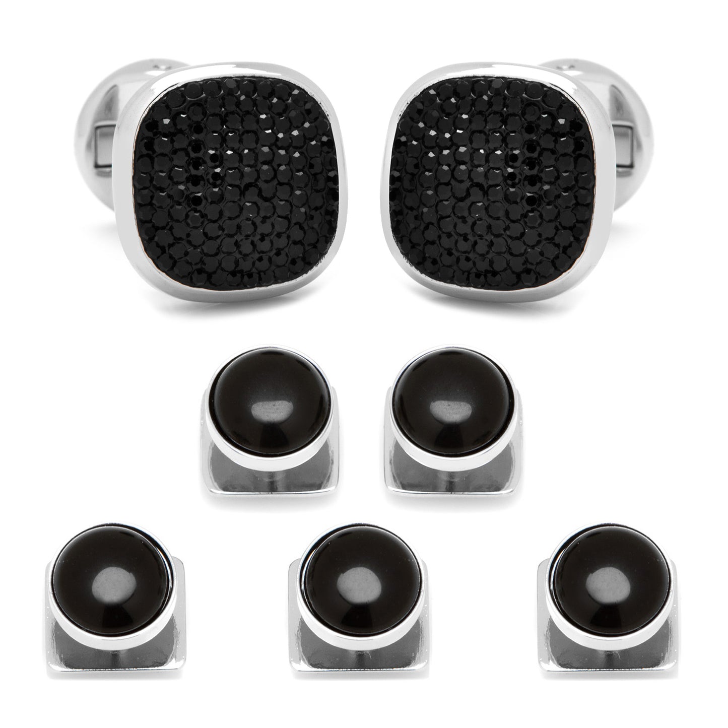 Mixed Pave Crystal and Onyx Stud Set Image 1