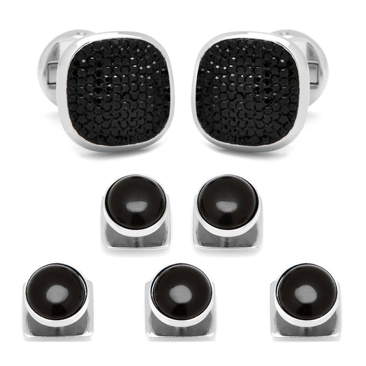 Mixed Pave Crystal and Onyx Stud Set Image 1