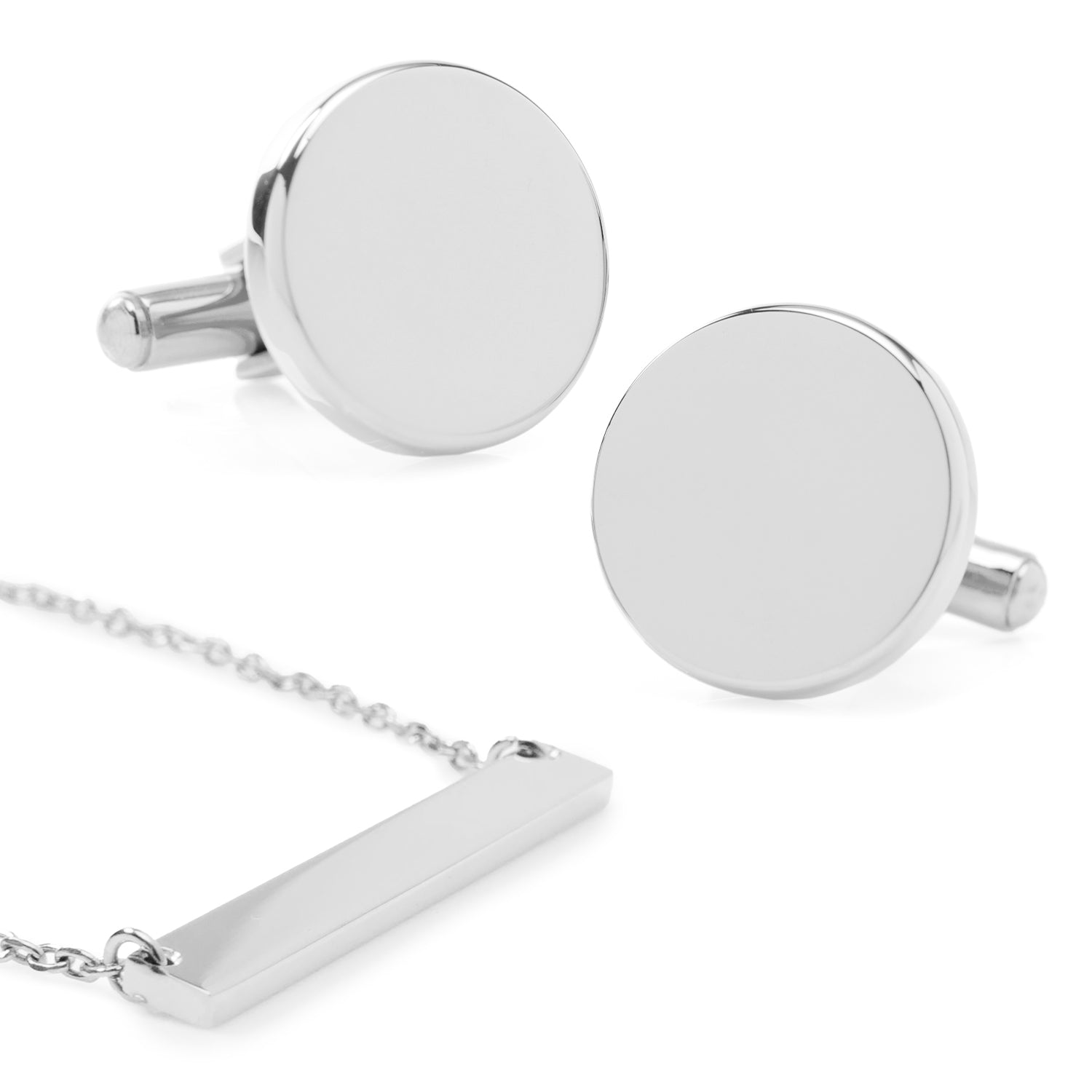 Stainless Steel Engravable Bar Necklace and Cufflinks Gift Set Image 1