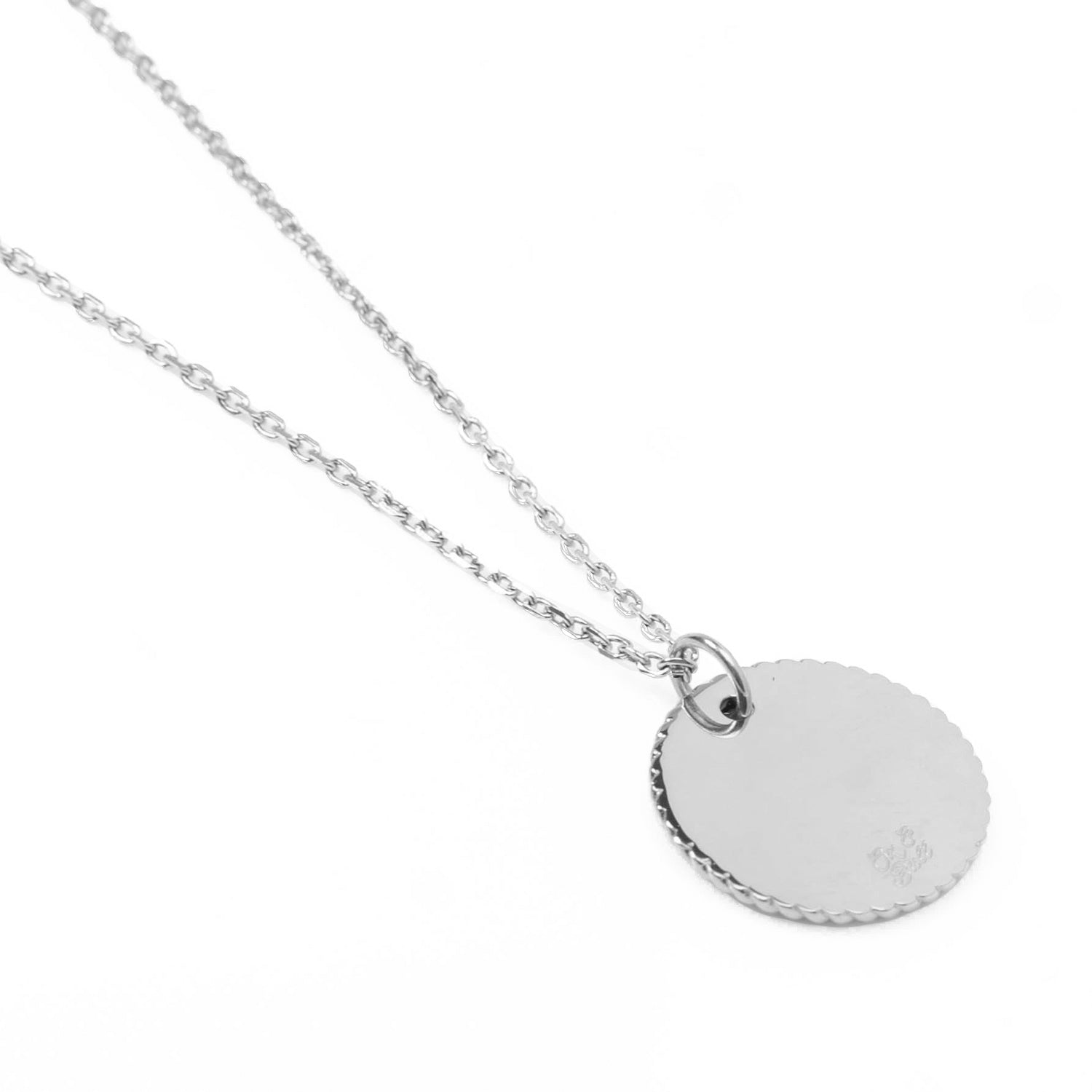 Stainless Steel Engravable Round Rope Edge Pendant Women's Box Chain Necklace Image 3