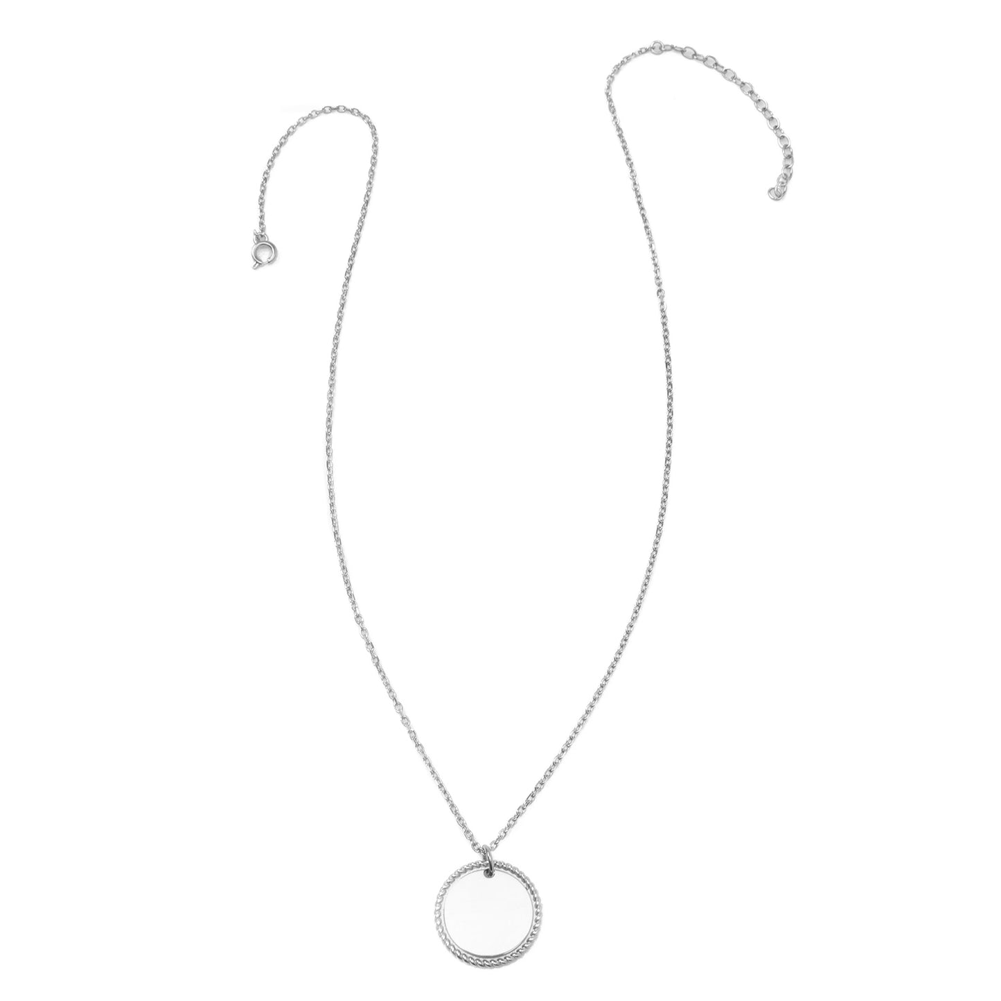 Stainless Steel Engravable Round Rope Edge Pendant Women's Box Chain Necklace Image 4