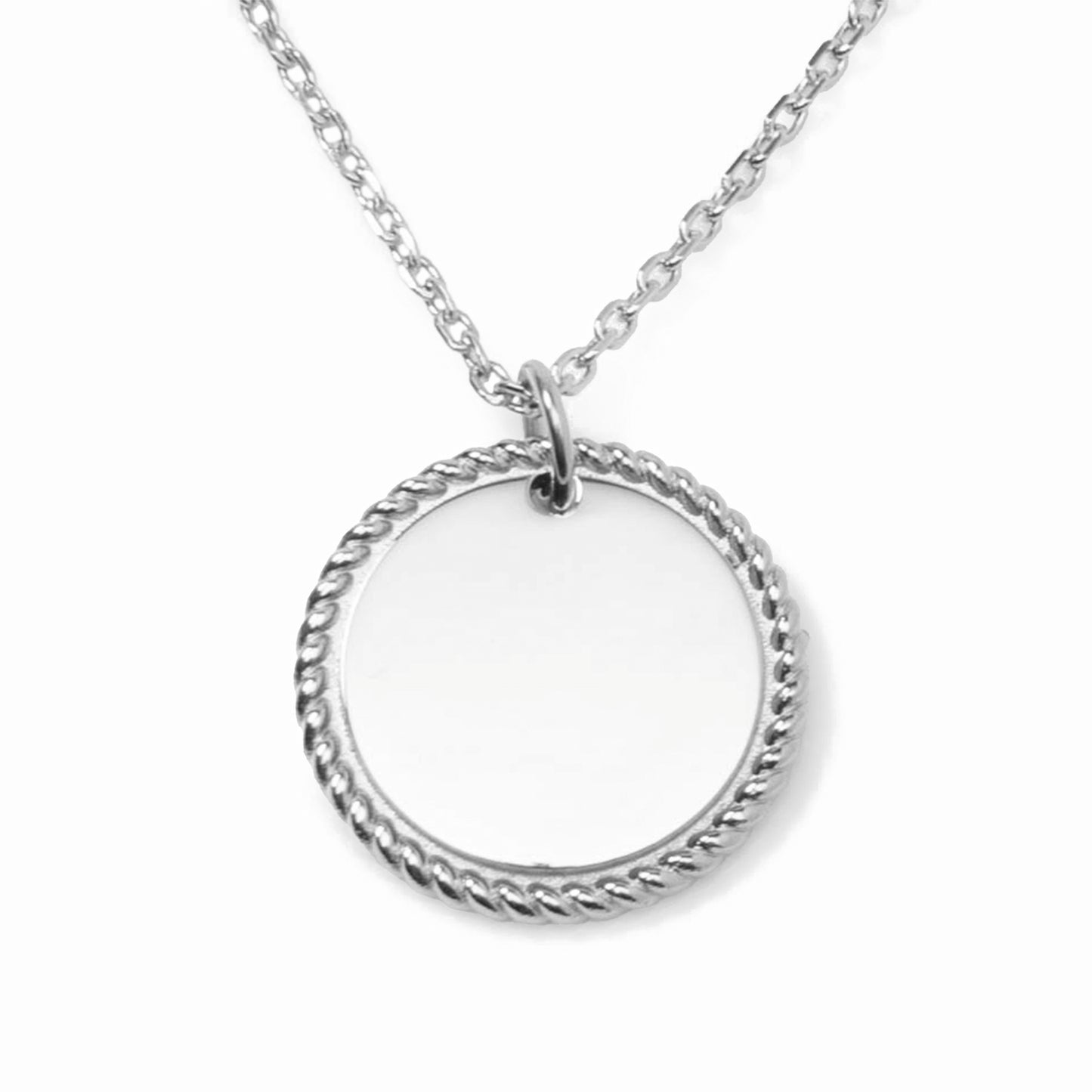Stainless Steel Engravable Round Rope Edge Pendant Women's Box Chain Necklace Image 1