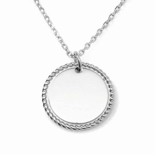 Stainless Steel Engravable Round Rope Edge Pendant Women's Box Chain Necklace Image 1