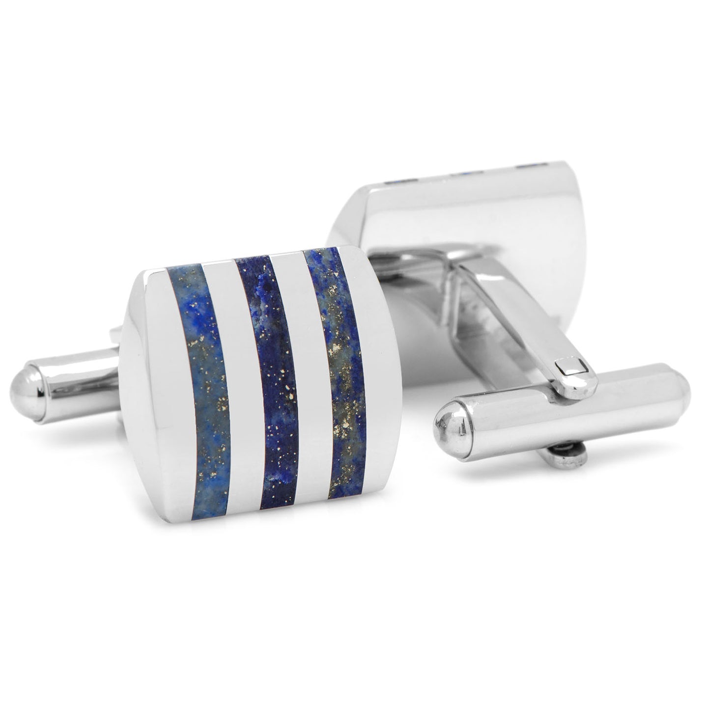 Stainless Steel Striped Lapis Cufflinks Image 2