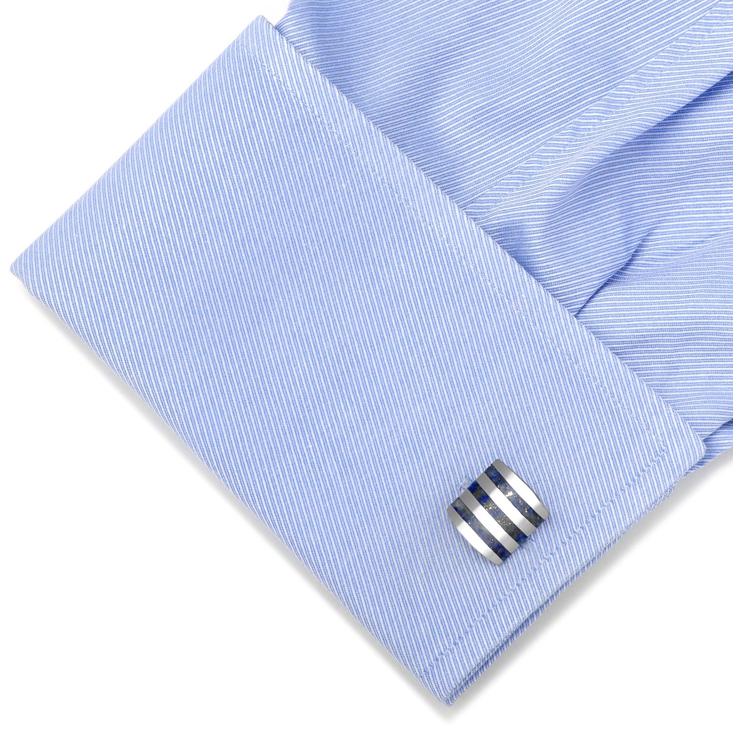 Stainless Steel Striped Lapis Cufflinks Image 3