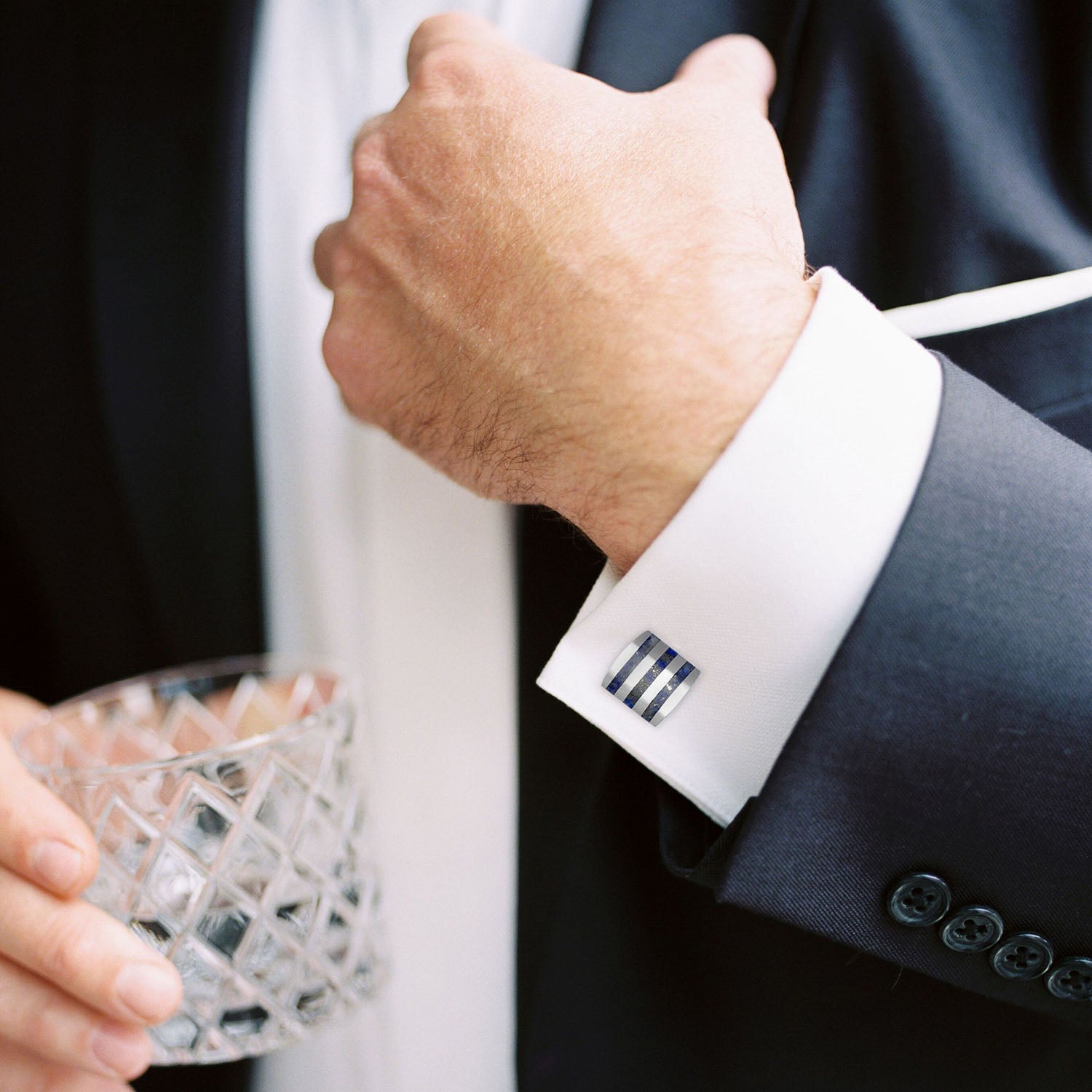 Stainless Steel Striped Lapis Cufflinks Image 5