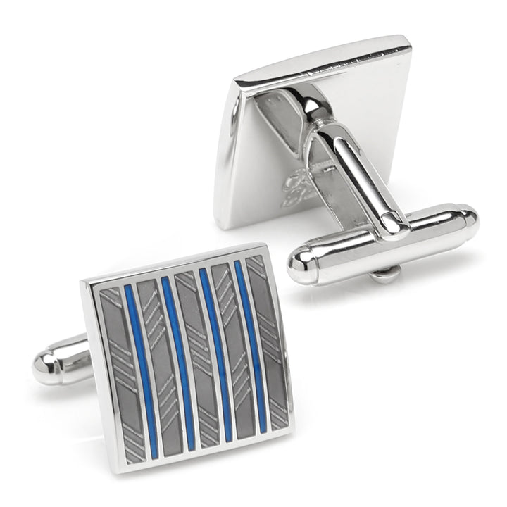 Gray and Blue Striped Square Cufflinks Image 2