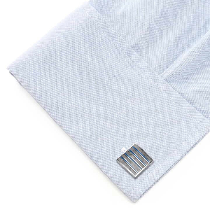 Gray and Blue Striped Square Cufflinks Image 3
