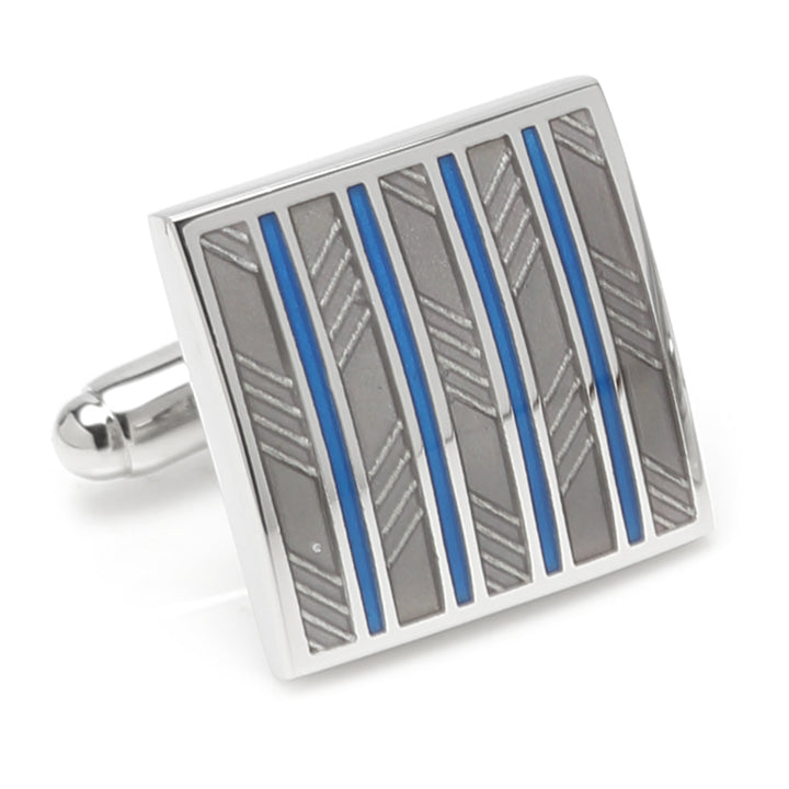 Gray and Blue Striped Square Cufflinks Image 4