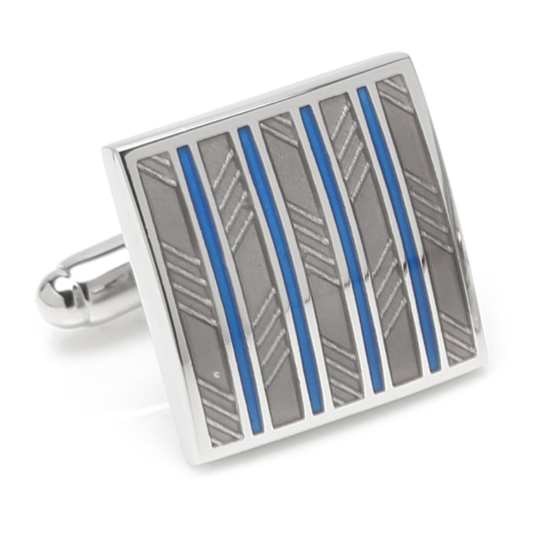 Gray and Blue Striped Square Cufflinks Image 4