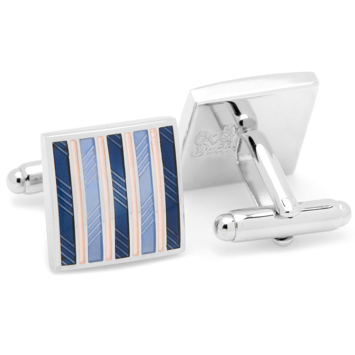 Pink and Navy Striped Square Cufflinks Image 2